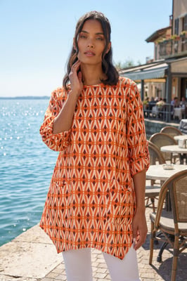 Cotton Geometric Pocket Longline Tunic Top