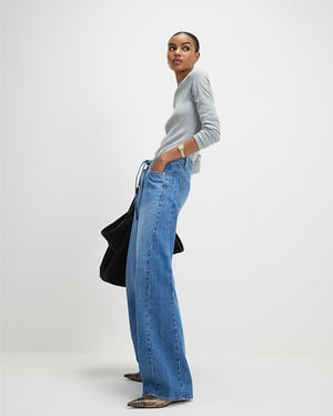 River Island Womens Wide Leg Jeans Blue Drawstring Balloon