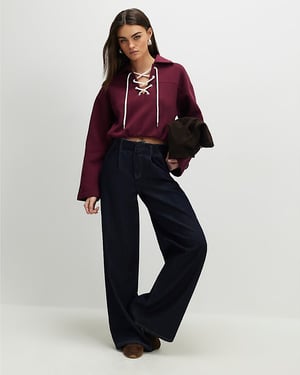 River Island Womens Sweatshirt Red Lace Up Elasticated Collared