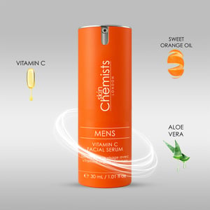 skinChemists Men's Anti-Ageing Vitamin C Facial Serum 30ml for Acne, Blemishes, Large Pores, Brightening