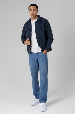 Navy Organic Cotton Relaxed Overshirt With Utility-Style Pockets