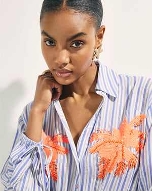 River Island Womens Shirt White Striped Embellished Palm Beach