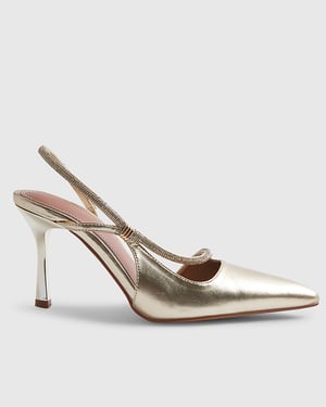 River Island Womens Court Shoes Gold Diamante Slingback Strap Heels