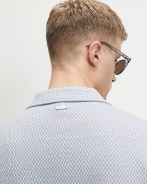 River Island Mens Shirt Blue Regular Fit Triangle Jacquard Collared