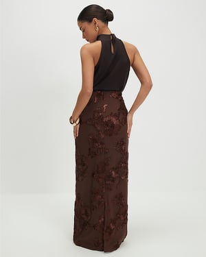 River Island Womens Maxi Skirt Petite Brown Cornelli Elasticated Waist
