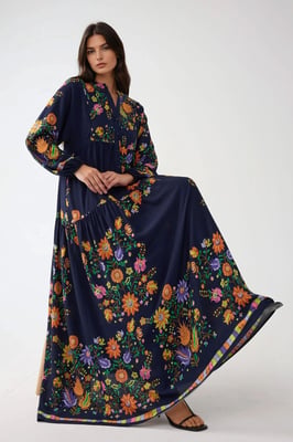 Geprinte V-hals Maxi-jurk met knoopdetail