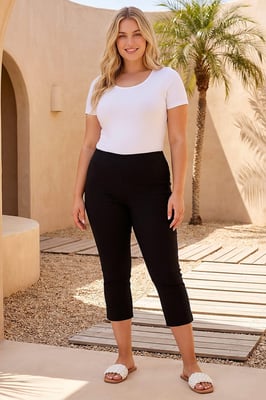 Curve Cropped Elastic Waist Stretch Trouser