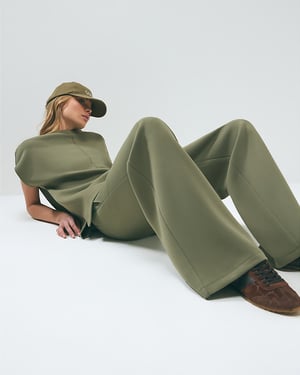 River Island Womens Joggers Khaki Premium Twill Fabric Wide Leg