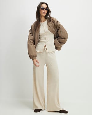 River Island Womens Trousers Beige Texture Wide Leg Trouser