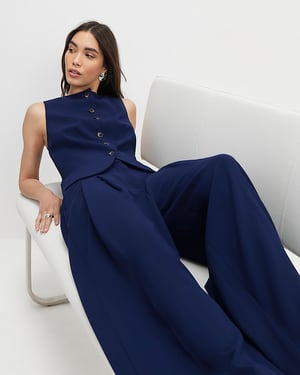 River Island Womens Wide Leg Trousers Navy Concealed
