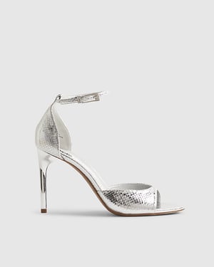 River Island Womens Heeled Sandals Silver Closed Back Buckle