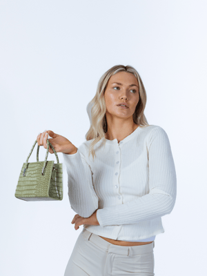 Mini Croc Crossbody Bag in Sage