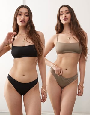 Weekday bandeau bikini top 2-pack in black & mole