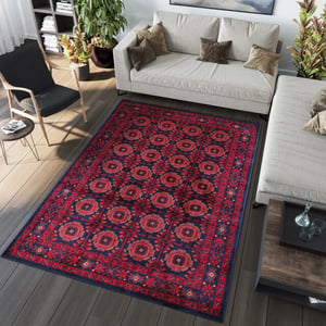 Muratap Keshan oosters vloerkleed laagpolig klassiek vintage tapijt / navy- 80x400 cm