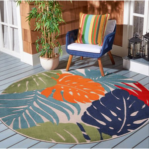 Muratap Binnen en buiten rond vloerkleed floral outdoor laagpolig tapijt 150 cm rond