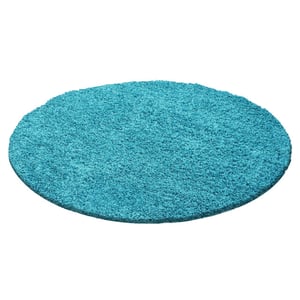 Muratap Basic rond shaggy vloerkleed turquoise hoogpolig- 80 cm rond