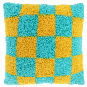 Unique Living sierkussen check yellow/ blue -53x53cm