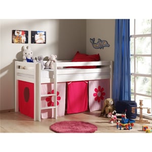 Lucevi pino halfhoogslaper h115cm met ladder 90 x 200 cm pink flower