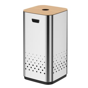 Luzzo ® wasmand glanzend verchroomd 50 liter met bamboo deksel