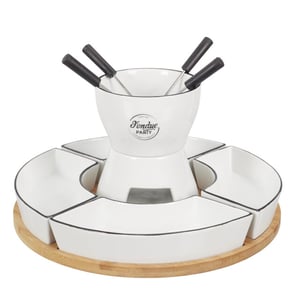Casa di Elturo Fondue set voor 4 personen bamboe en porselein inclusief schalen en vorkjes
