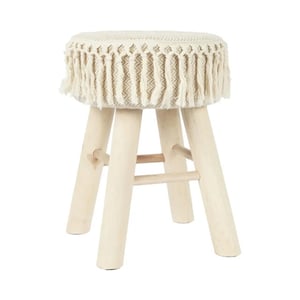 WDMT Handgemaakte houten kruk bohemian stijl met macramé zitting Ø 28 x 40 cm