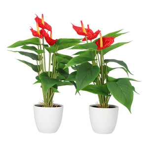 Kopu ® 2 stuks anthurium kunstplant 40 cm 3 bloemen flamingoplant
