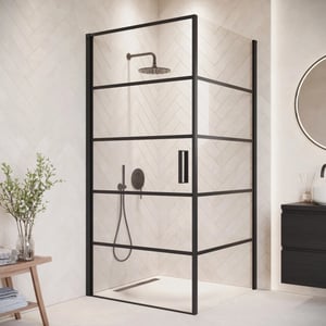 Badplaats Douchecabine alava 100 x 100 x 190 cm zwart met lijnen douchewand
