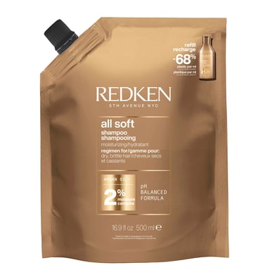 Redken All Soft Shampoo Navulverpakking voor zacht en glanzend haar