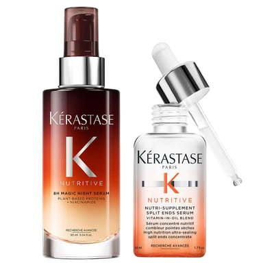 Kérastase Nutritive Duo: 8H Magic Night Serum met Niacinamide 90ml & Nutri-Supplement Split Ends Serum 50ml voor droog haar