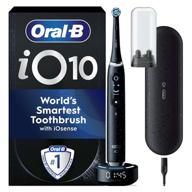 Oral-B iO 10 zwarte elektrische tandenborstel met iO Sense oplader en reisetui