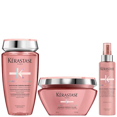 Kérastase Chroma Absolu Trio – Bain Riche 250ml, Masque Chroma Filler 200ml & Sérum Chroma Thermique 150ml (Medium to Thick, Colour-Treated)