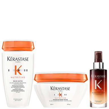 Kérastase Nutritive Trio – Bain Satin 250ml, Masquintense Riche 200ml & 8H Magic Night Serum 90ml voor zeer droog, medium-dik haar