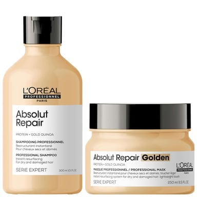 L'Oréal Professionnel SERIE EXPERT Absolut Repair Duo — Shampoo 300 ml en Golden Resurfacing Mask 250 ml