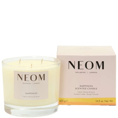Neom Wellbeing Happiness geurkaars - 3 lonten, 420 g voor een opbeurende aromatherapie