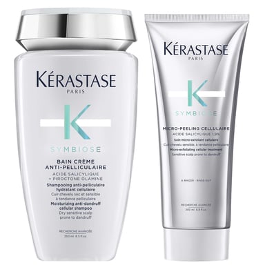 Kérastase Symbiose Duo – Hydraterende anti-roos cellulaire shampoo 250 ml & micro-exfoliërende behandeling 200 ml voor een droge, gevoelige hoofdhuid