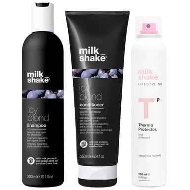 milk_shake Trio: Icy Blonde Shampoo 300ml, Conditioner 250ml & Thermo-Protector Spray 200ml