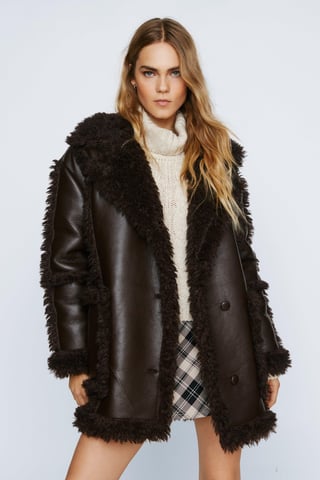Premium Faux Leather Borg Lined Aviator Coat