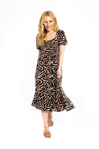 Isabella Shirred Zebra Print Dress