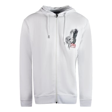 Cavalli Class grote tijgerontwerp witte hoodie met rits