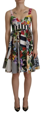 Dolce & Gabbana Multicolor Pachwork Poplin Floral A-Line Mini Flared Women's Dress