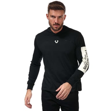 Men's True Religion Hooded Long Sleeve Logo T-Shirt in Black