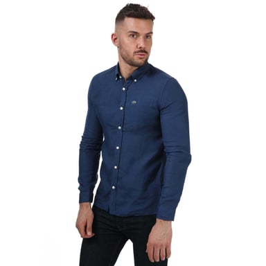 Men's Lacoste Regular Fit Linen Shirt in Blue