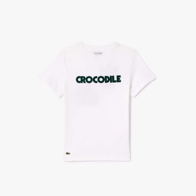Boy's Lacoste Juniors Crocodile Print Cotton T-Shirt in White