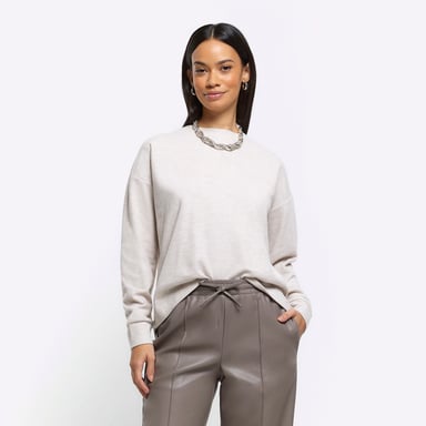 River Island Womens Sweatshirt Beige Rib Cosy