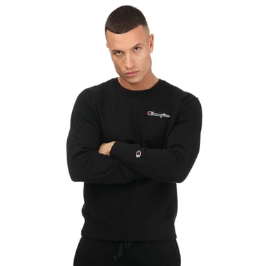 Men's Champion Crew Neck Small Script Logo Sweatshirt in Black