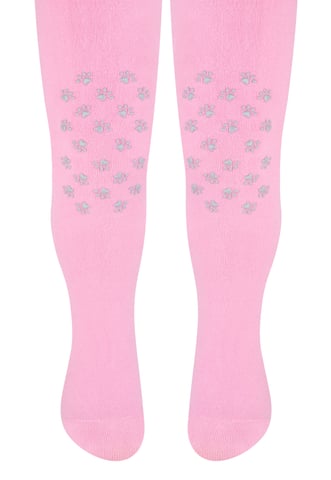 Steven - Baby Cotton Tights with Anti-Slip Grips - Paws (Pink)