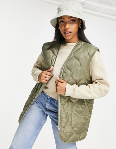 ASOS DESIGN nylon onion quilted gilet in light khaki-Brown