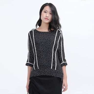 Polka Dots White Trim Chiffon Blouse