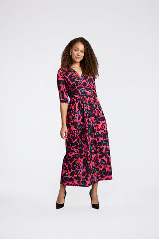 Sonia V Neck Wrap Dress - Pink Leopard