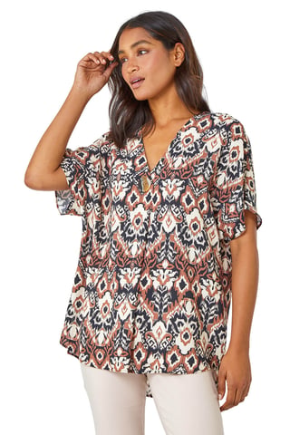 Button Detail Aztec Print Top